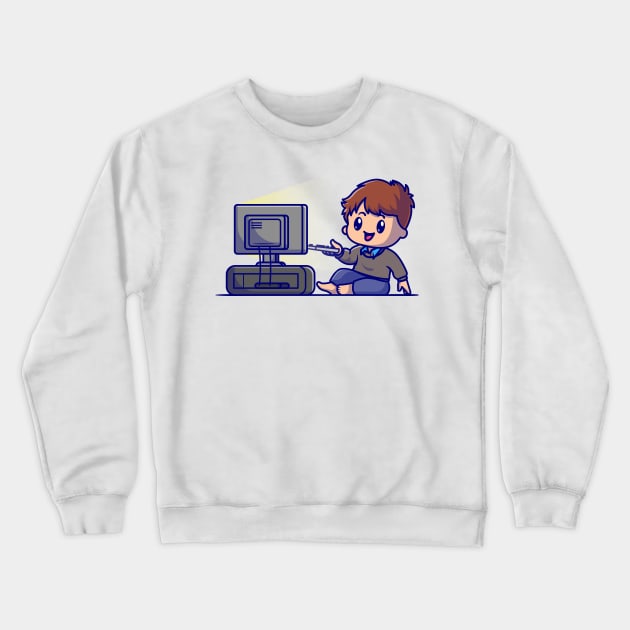 Cute Boy Watching Tv Cartoon Crewneck Sweatshirt by Catalyst Labs